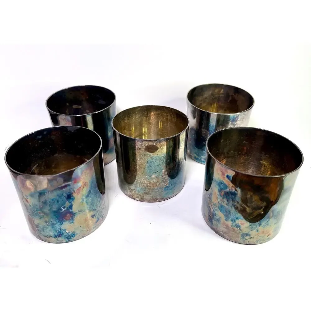 Vintage Patina Silver-Plated Cups – Valero E.P.B. Spain, Set of 5